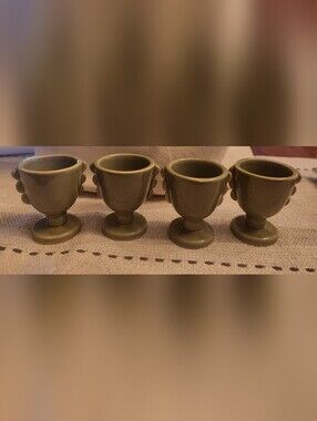 Olive Green Decorative Target Bullseye Ceramic Egg Cups Set of 4 Green Scalloped
